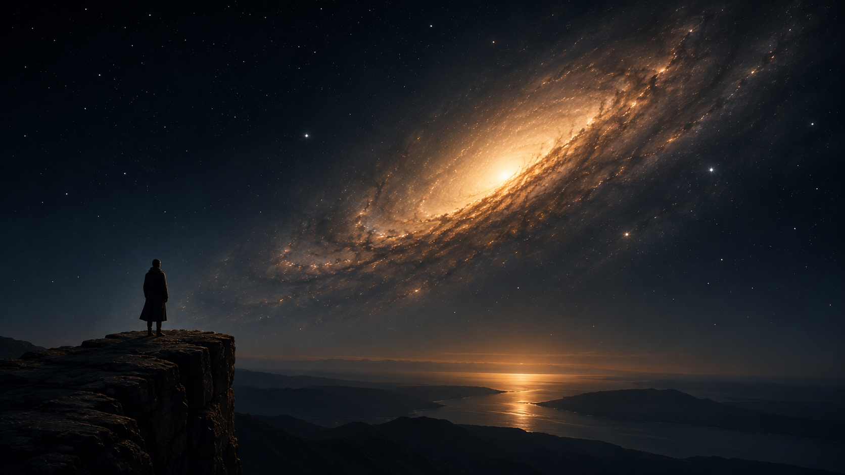 Lone observer beneath the galactic spiral